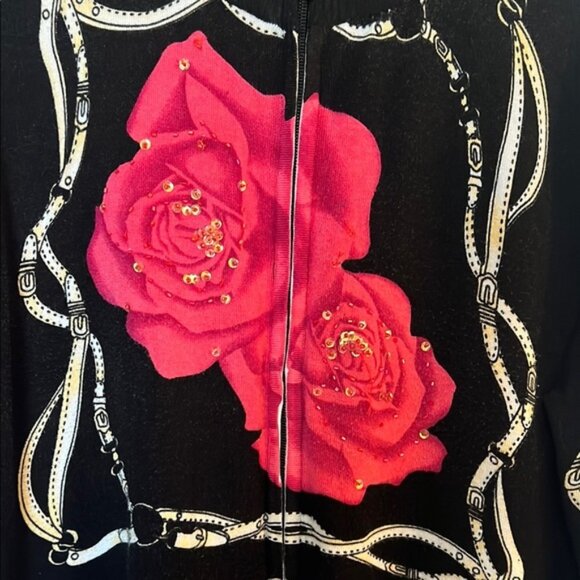 Sylvia Oh Lemieux Studio Embellished Black Cardigan Roses Large (Size 4) - Picture 3 of 6
